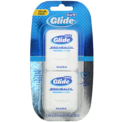 Оригінальна зубна нитка, Glide, Pro-Health, Original Floss, Oral-B, 2 шт по 50 м