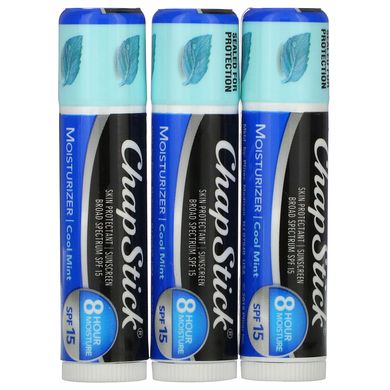 Захисний бальзам для губ 2-в-1 SPF 15 прохолодна м'ята Chapstick (2-In-1 Lip Care Skin Protectant SPF 15 Cool Mint) 3 тюбики по 4 г