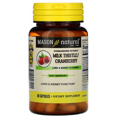 Екстракт розторопші / журавлини, формула очищення печінки і нирок, Mason Natural, 60 капсул