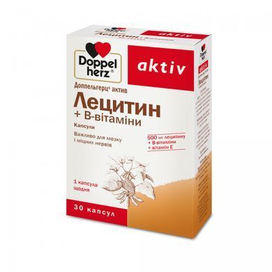 Double heart active, lecithin + B vitamins, 30 capsules.