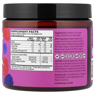 Llama Naturals, для детей, пребиотики и пробиотики, настоящие фруктовые жевательные таблетки, со вкусом ягодного ассорти, 60 жевательных таблеток купить в Киеве и Украине