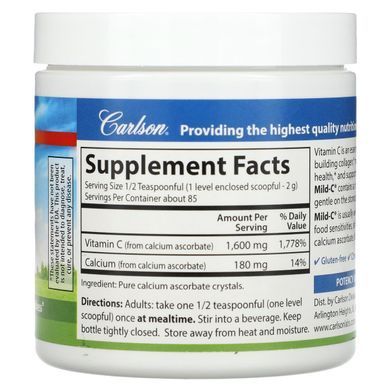 Витамин C в порошка Carlson (Mild-C Vitamin C Powder) 1600 мг 170 г купить в Киеве и Украине