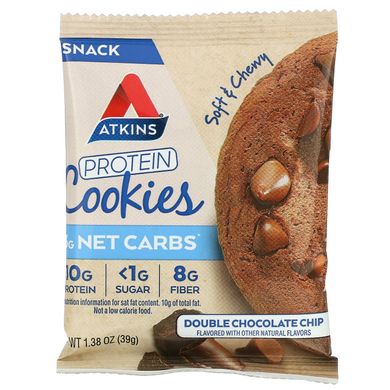 Atkins, Протеїнове печиво, подвійна шоколадна крихта, 4 печива, 1,38 унції (39 г) кожне