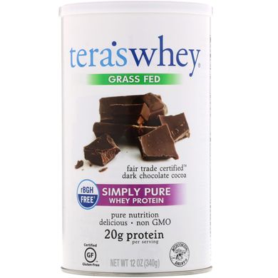 Сироватковий протеїн без гормонів росту, з етично купований темним шоколадом, Tera's Whey, 12 унцій (340 г)