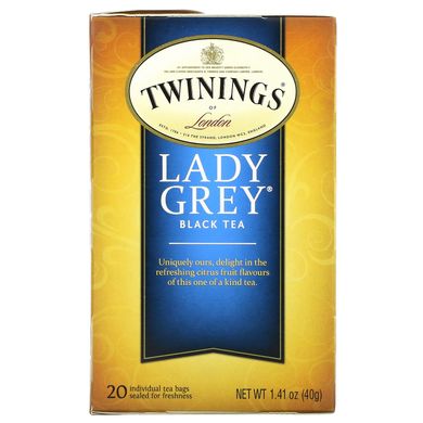 Леді Грей чорний чай, Twinings, 20 чайних пакетиків, 40 г (1,41 унц)
