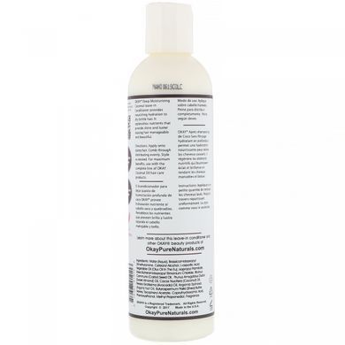 Глубокий увлажняющий кондиционер для волос, кокос, Deep Moisturizing, Leave in Conditioner, Coconut, Okay, 237 мл купить в Киеве и Украине