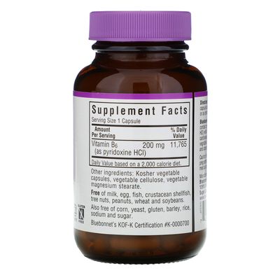 Вітамін B6 Bluebonnet Nutrition (Vitamin B6) 200 мг 90 капсул