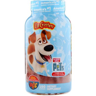 Комплексные мультивитамины, Secret Life of Pets, с натуральным фруктовым вкусом, L'il Critters, 190 жевательных конфет купить в Киеве и Украине