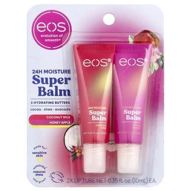 EOS, 24H Moisture Super Balm, Coconut Milk & Honey Apple, 2 Pack, 0.35 fl oz (10 ml) Each