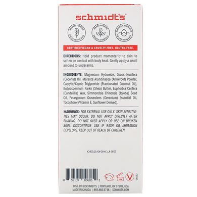 Натуральний дезодорант, для чутливої ​​шкіри, квітка герані, Schmidt's Naturals, 92 г