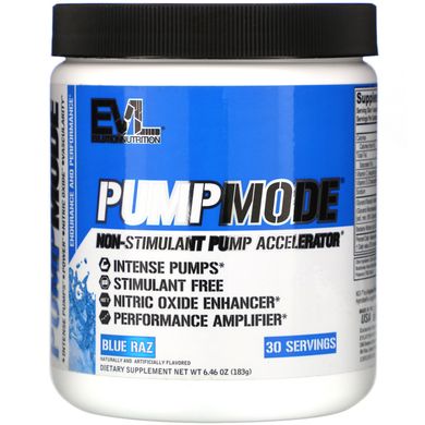 PumpMode, підсилювач ефекту "м'язового насоса", без стимуляторів, синя гармидер, EVLution Nutrition, 168 г