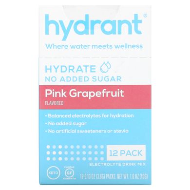 Hydrant, Смесь для напитков с электролитами, розовый грейпфрут, 12 упаковок, 0,13 унции (3,6 г) каждая купить в Киеве и Украине