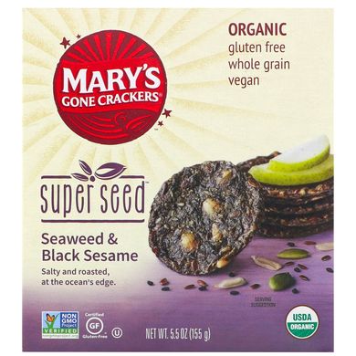 Mary's Gone Crackers, Organic Super Seed Crackers, Seaweed + Black Sesame, 5.5 oz (156 g)