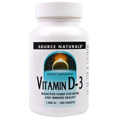 Вітамін D3 холекальциферол Source Naturals (Vitamin D3) 1000 МО 200 таблеток