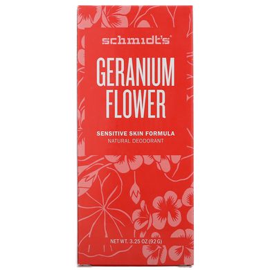 Натуральний дезодорант, для чутливої ​​шкіри, квітка герані, Schmidt's Naturals, 92 г