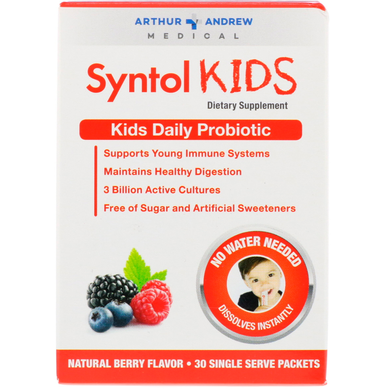 Syntol Kids, щоденний пробіотик для дітей, натуральний ягідний смак, Arthur Andrew Medical, 30 окремих порційних пакетиків