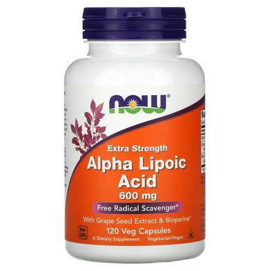 Альфа-ліпоєва кислота екстра сила Now Foods (Alpha Lipoic Acid) 600 мг 120 рослинних капсул