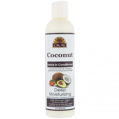 Глибокий зволожуючий кондиціонер для волосся, кокос, Deep Moisturizing, Leave in Conditioner, Coconut, Okay, 237 мл