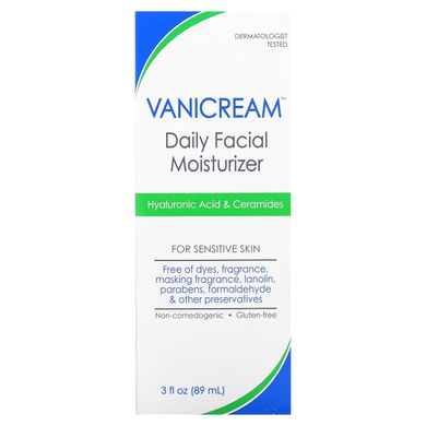 Vanicream, Щоденний зволожуючий засіб для обличчя, для чутливої ​​шкіри, без ароматів, 3 рідких унції (89 мл)