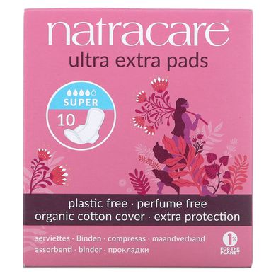 Органічні та натуральні прокладки Ultra Extra, супер, Natracare, 10 прокладок