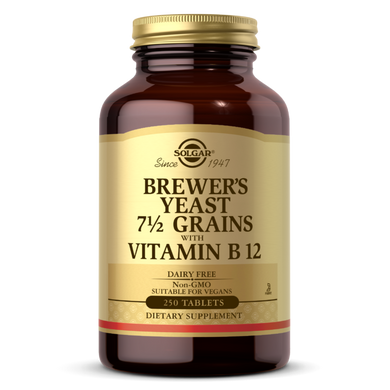 Пивні дріжджі зерна 7 1/2 з вітаміном В12 Solgar (Brewers Yeast 7 1/2 Grains with Vitamin B12) 250 таблеток
