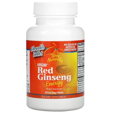 Terry Naturally, HR80 Red Ginseng Energy, 30 таблеток для простого жування