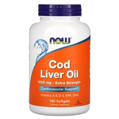 Риб'ячий жир із печінки тріски Now Foods (Cod Liver Oil) 1000 мг 180 капсул