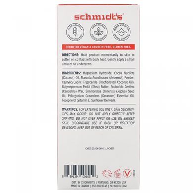 Натуральний дезодорант, для чутливої ​​шкіри, квітка герані, Schmidt's Naturals, 92 г
