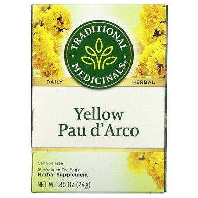 Жовтий Пау д'Арко, натуральний трав'яний чай без кофеїну, Traditional Medicinals, 16 пакетиків, 0,85 унції (24 г)