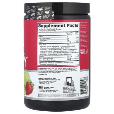 Амино энергия клубника лайм Optimum Nutrition (Essential Amino Energy) 270 гм купить в Киеве и Украине