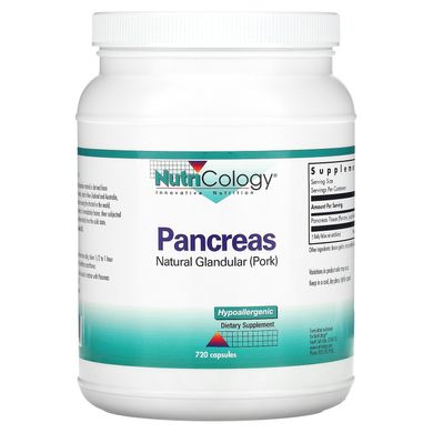 Панкреас, натуральний залозистий матеріал (свинячий), Pancreas Pork, Nutricology, 720 рослинних капсул
