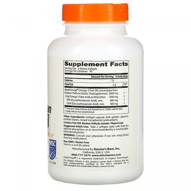 Pure Wild Alaskan Fish Oil with AlaskOmega, Doctors Best, 180 marine softgels.