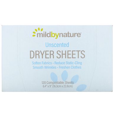 Листи для сушарки без запаху Mild By Nature (Dryer Sheets Unscented) 120 листів що компостуються