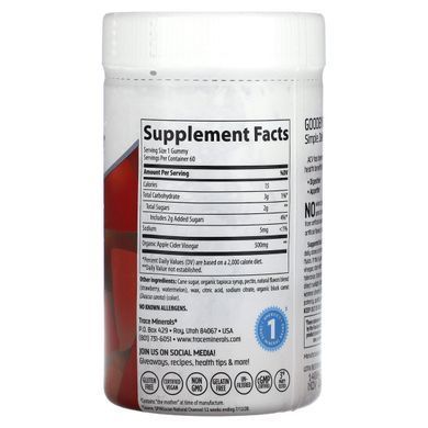 Apple Cider Vinegar Strawberry-Watermelon Flavor Trace Minerals (Apple Cider Vinegar Gummies) 60 Gummies