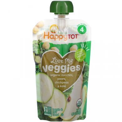 Дитяче пюре з цукіні грушею і нутом (Tot Stage 4 Love My Veggies Organic Zucchini Pears Chickpeas & Kale) 4 пакети по 120 г