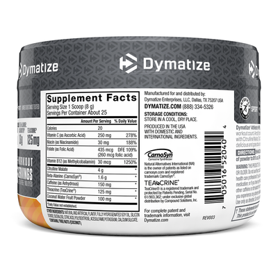 Передтренувальний комплекс, апельсин-ананас, Dymatize Nutrition, 200 г