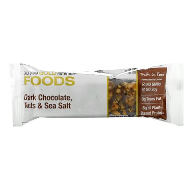 Батончики с темным шоколадом арахисом и морской солью California Gold Nutrition (Foods Dark Chocolate Nuts & Sea Salt Bars) 12 батончиков по 40 г каждый купить в Киеве и Украине