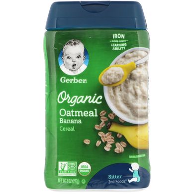 Органічні вівсяні пластівці, банан, Organic Oatmeal Cereal, Banana, Gerber, 227 г