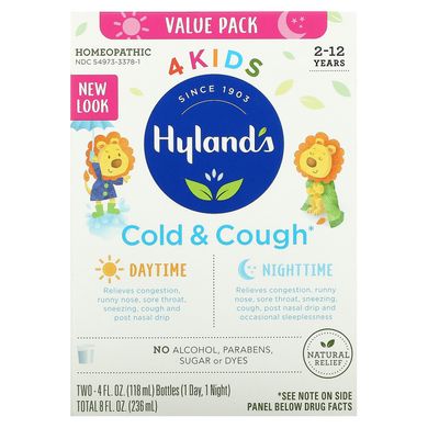 Для дітей 2-12 років, від застуди та кашлю вдень і вночі, Hyland's, економічна упаковка з 2 пляшок по 4 р унц (118 мл)
