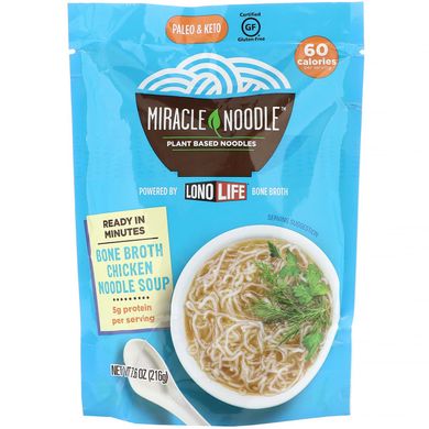 Суп з локшиною з кістковим бульйоном, курка, Bone Broth Noodle Soup, Chicken, Miracle Noodle, 215 г