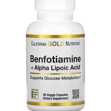 Бенфотіамін та альфа-ліпоєва кислота California Gold Nutrition (Benfotiamine and Alpha Lipoic Acid) 90 вегетаріанських капсул