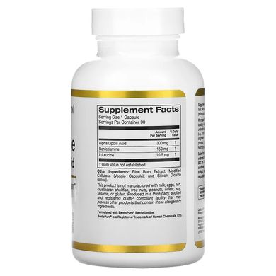 Бенфотіамін та альфа-ліпоєва кислота California Gold Nutrition (Benfotiamine and Alpha Lipoic Acid) 90 вегетаріанських капсул
