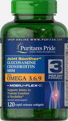 Глюкозамін, хондроїтин та ЧСЧ з омега-3, 6, 9, Glucosamine, Chondroitin,MSM with Omega 3, 6, 9, Puritan's Prideг, 120 капсул
