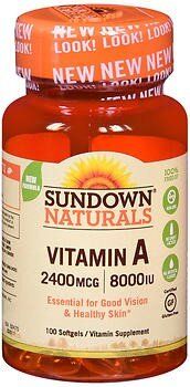 Вітамін А, Vitamin A, Sundown Naturals, 2400 мкг, 8000 МО, 100 капсул