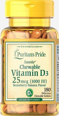 Жувальний вітамін Д3, Chewable Vitamin D3, Puritan's Pride, 1000 МО, 180 таблеток