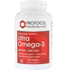 Молекулярна дистиляція Ultra Omega-3, 500 EPA / 250 DHA, Protocol for Life Balance, 180 капсул