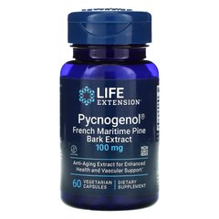 Пікногенол, екстракт кори французької приморської сосни, Pycnogenol French Maritime Pine Bark Extract, Life Extension, 100 мг, 60 вегетаріанських капсул
