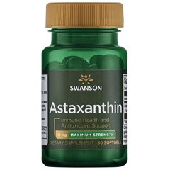 Астаксантин - максимальная сила, Astaxanthin - Maximum Strength, Swanson, 12 мг 30 капсул купить в Киеве и Украине