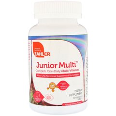 Junior Multi, комплексний мультивітамін для прийому по 1 таблетці в день, натуральний вишневий смак, Zahler, 90 жувальних таблеток