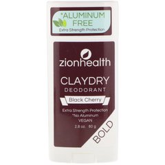 Дезодорант ClayDry, чорна вишня, Zion Health, 2,8 унц (80 г)
